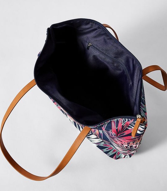 Printed Canvas Tote Bag - Tropical Navy