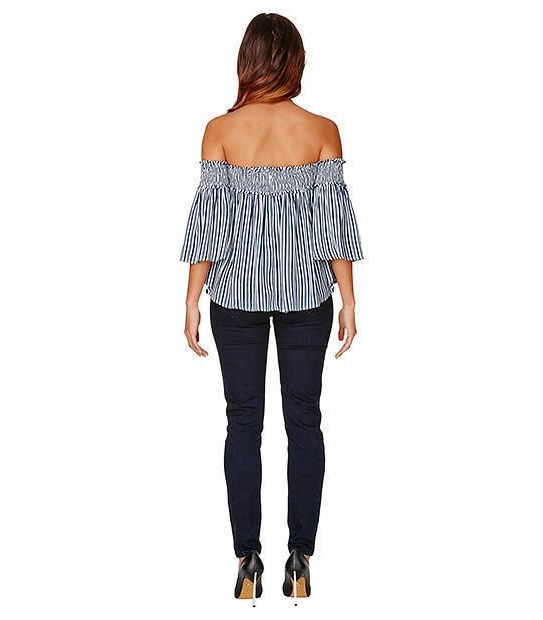 Dannii Minogue Petites Off  The Shoulder Top - White/ Blue