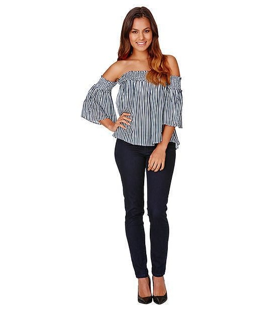 Dannii Minogue Petites Off  The Shoulder Top - White/ Blue