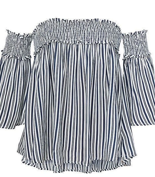 Dannii Minogue Petites Off  The Shoulder Top - White/ Blue