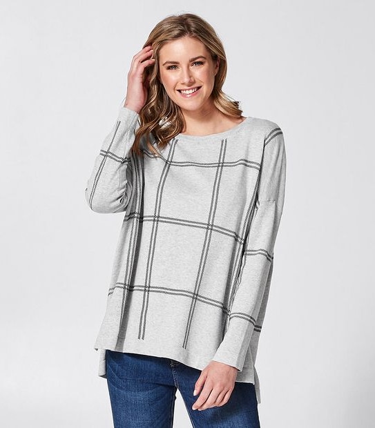 Oversized Boatneck Jumper - Grey Marle/Black Stripe