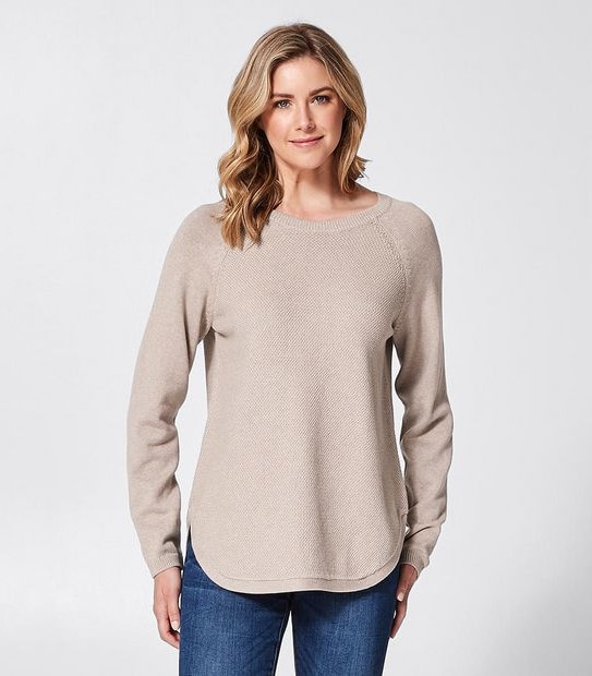 Curved Hem Crew Neck Jumper - Oatmeal Brown Marle