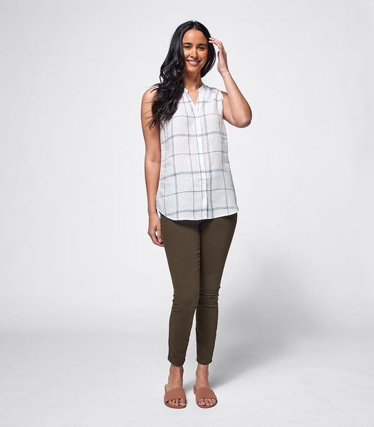 European Linen Sleeveless Shirt - White Check