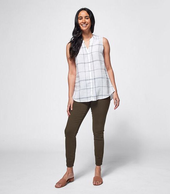 European Linen Sleeveless Shirt - White Check