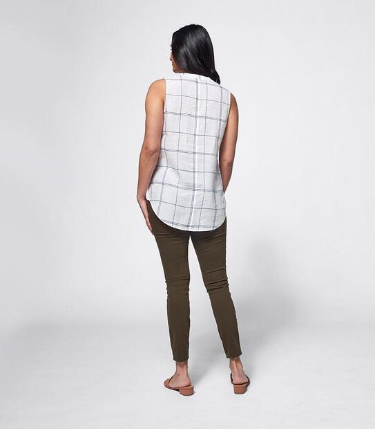 European Linen Sleeveless Shirt - White Check