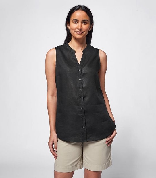 European Linen Sleeveless Shirt - Black