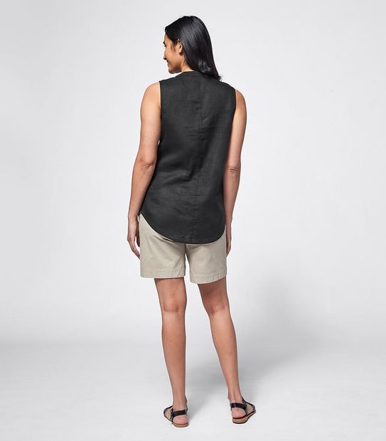 European Linen Sleeveless Shirt - Black