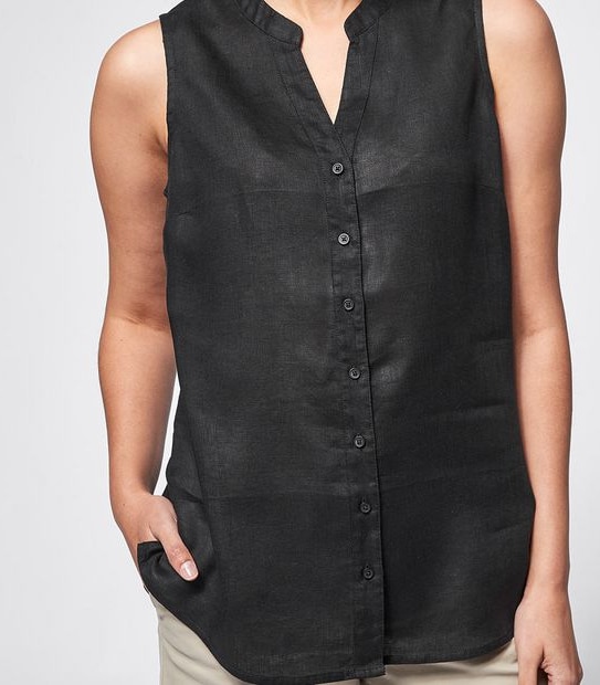 European Linen Sleeveless Shirt - Black