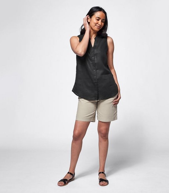 European Linen Sleeveless Shirt - Black