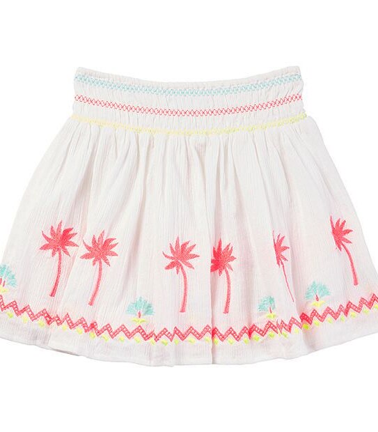 Embroidered Cheesecloth Shirred Waist Skirt