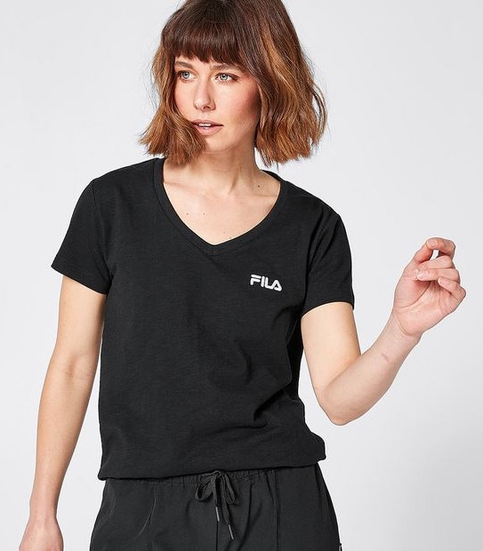 Fila Blaire Cotton V-Neck T-Shirt - Black