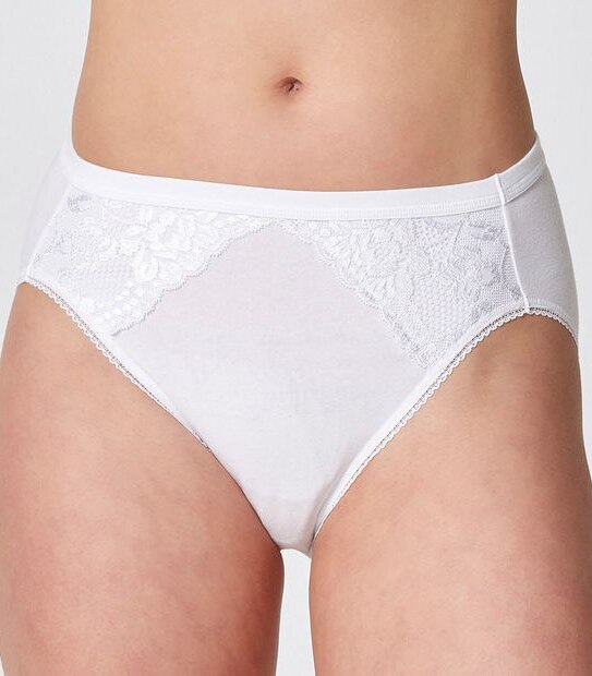 Cotton and Lace High Cut Briefs - White