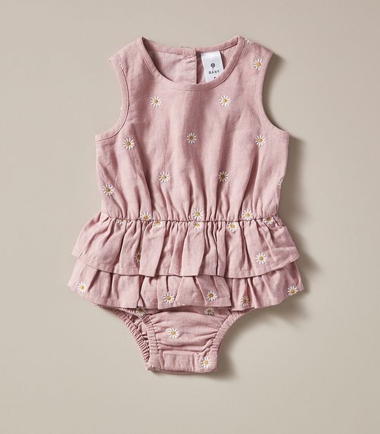 Baby Linen Blend Frill Bodysuit