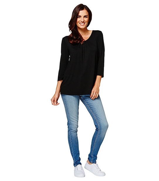 Pleat Front Top - Black