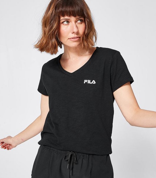 Fila Blaire Cotton V-Neck T-Shirt - Black