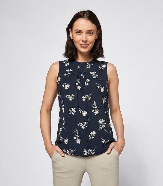 Preview Stand Collar Pleat Front Shell Top