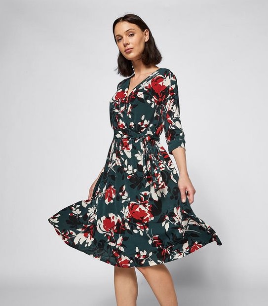 Preview 3/4 Sleeve Knit Wrap Dress