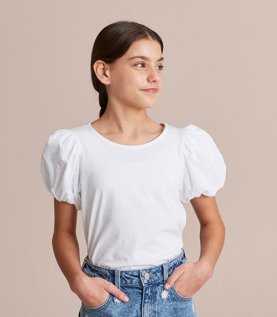 Broderie Puff Sleeve T-shirt