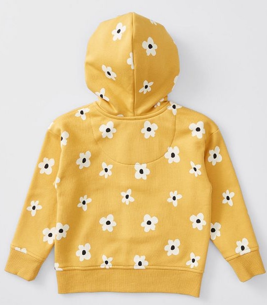 Daisy Print Zip Thru Hoodie - Yellow 2 of 3