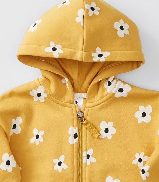 Daisy Print Zip Thru Hoodie - Yellow 3 of 3