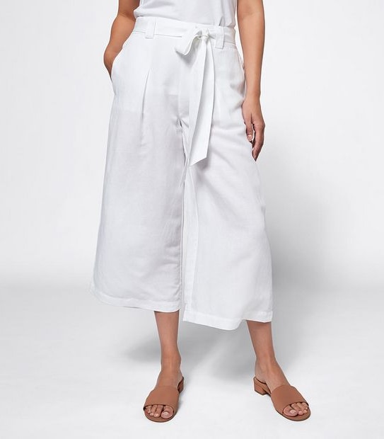 Linen Blend Belted Culotte Pants