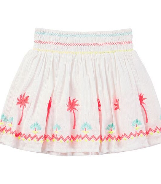 Embroidered Cheesecloth Shirred Waist Skirt