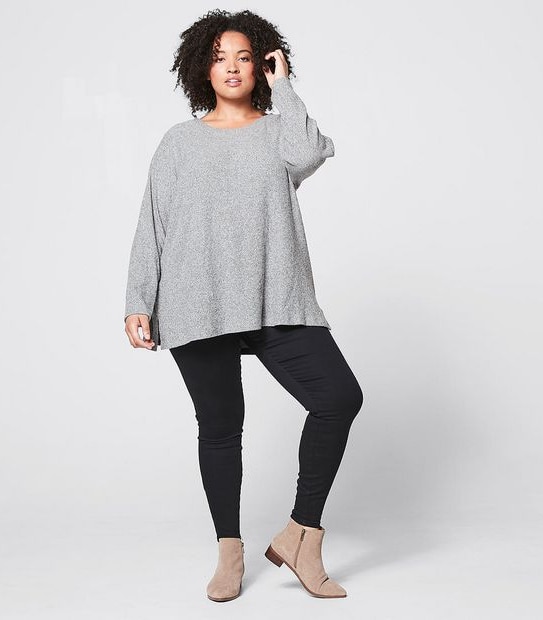 Belle Curve Button Shoulder Ribbed Top - Grey Marle