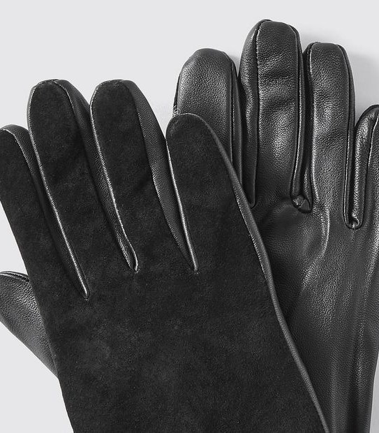 Leather Suede Gloves - Black