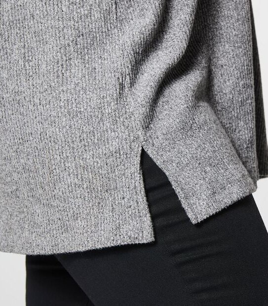 Belle Curve Button Shoulder Ribbed Top - Grey Marle