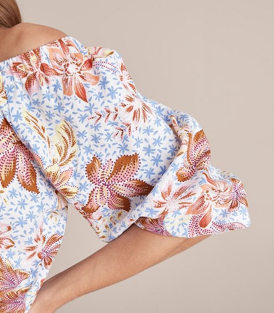 Linen Blended Off Shoulder Blouson Blouse