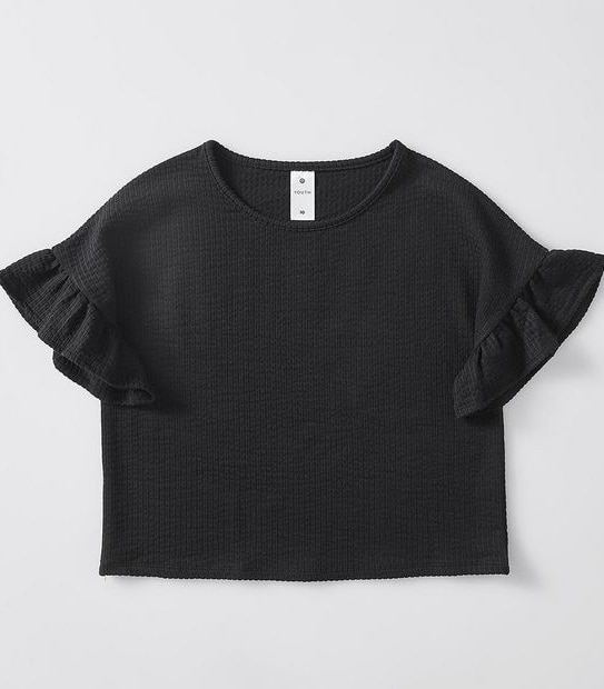 Textured Frill Sleeve T-shirt - Black