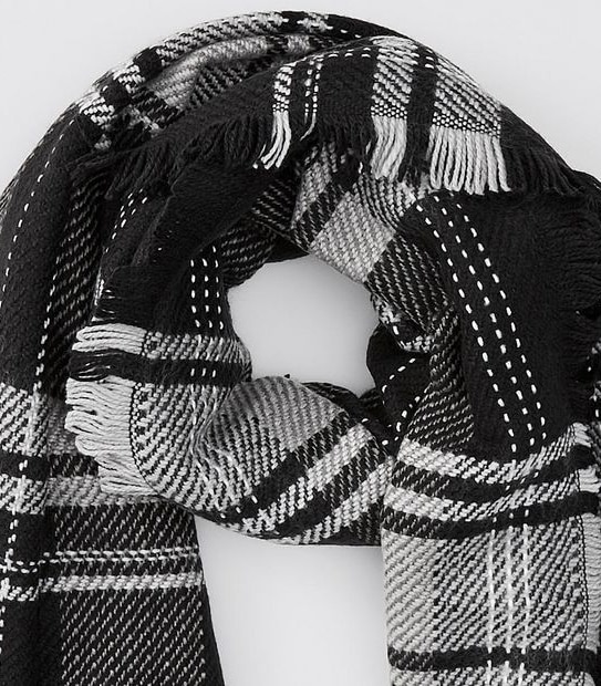 Woven Blanket Check Scarf - Black/White