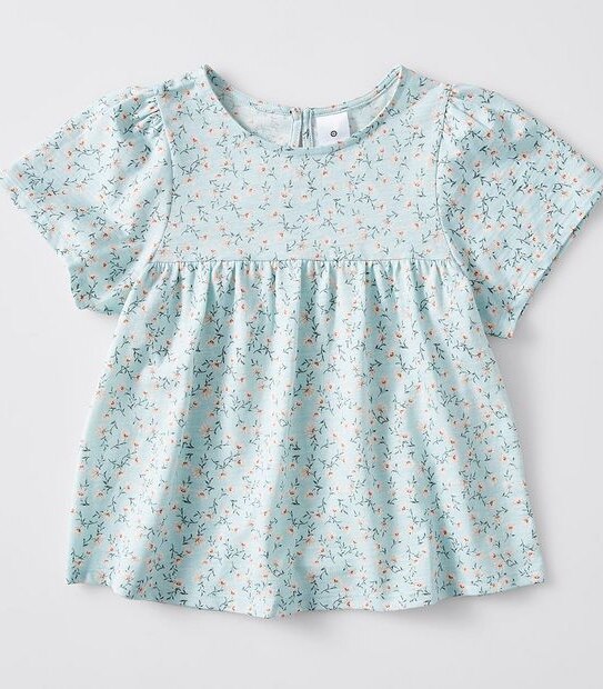 Short Sleeve Floral Smock - Light Blue