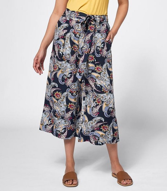 Linen Blend Belted Culotte Pants