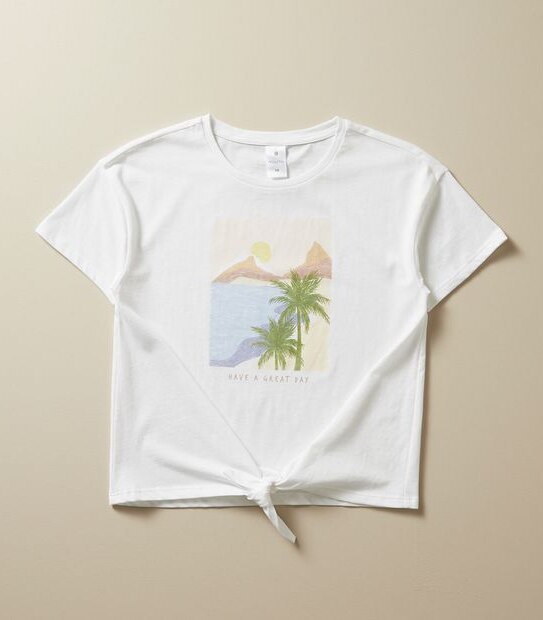 Graphic Print Tie Front T-shirt