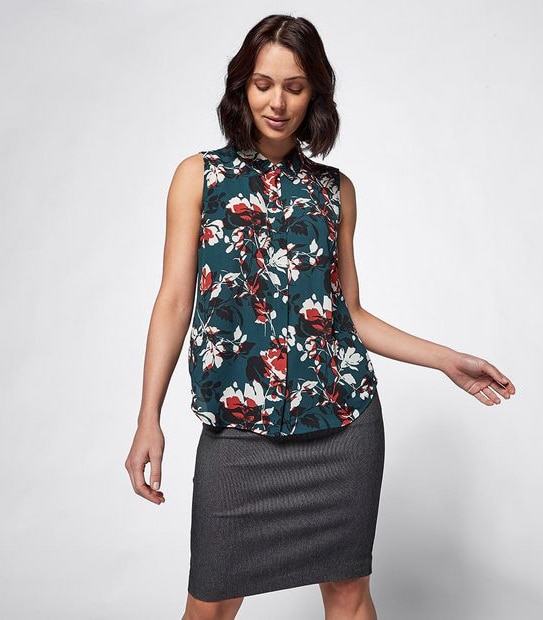 Preview Sleeveless Relaxed Blouse - Emarald Green Rose