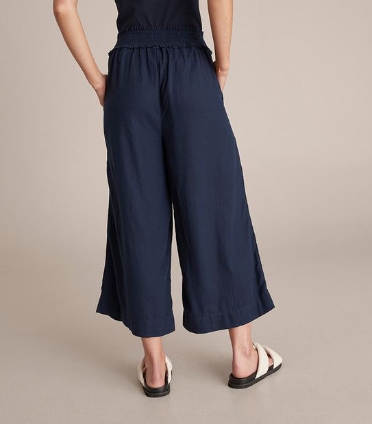 Linen Blend Shirred Wide Leg Pants