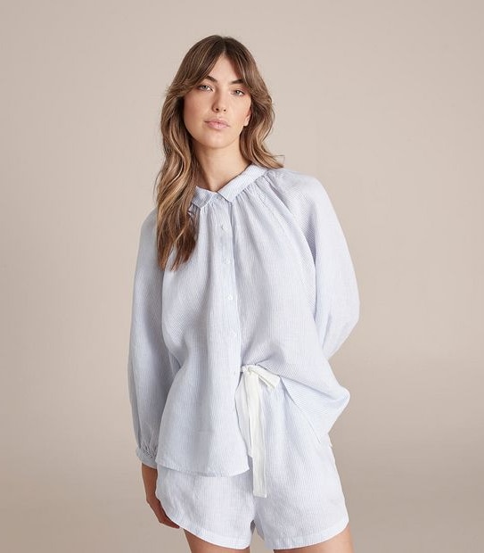 European Linen Puff Sleeve Shirt