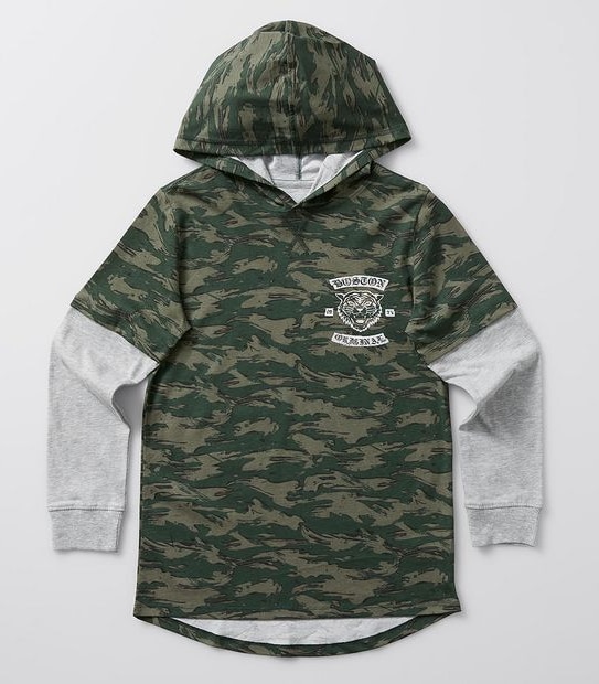 Camouflage Layer Sleeve Hooded Top