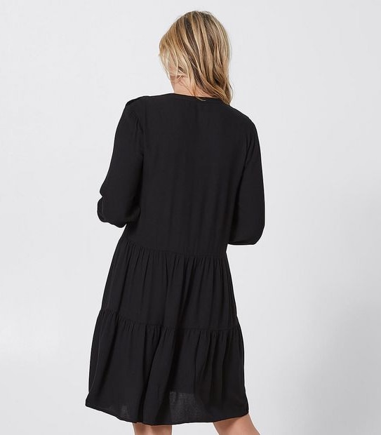 Long Sleeve Tiered Dress - Black