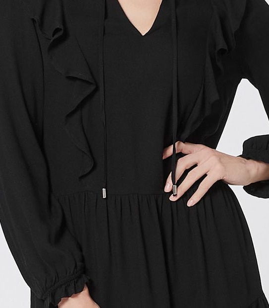 Long Sleeve Tiered Dress - Black