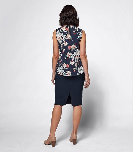 Preview Twist Neck Shell Top - Blue Coral Floral
