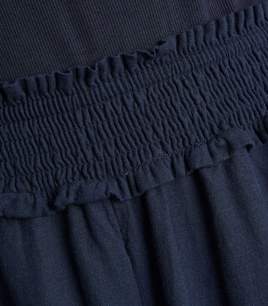 Linen Blend Shirred Wide Leg Pants