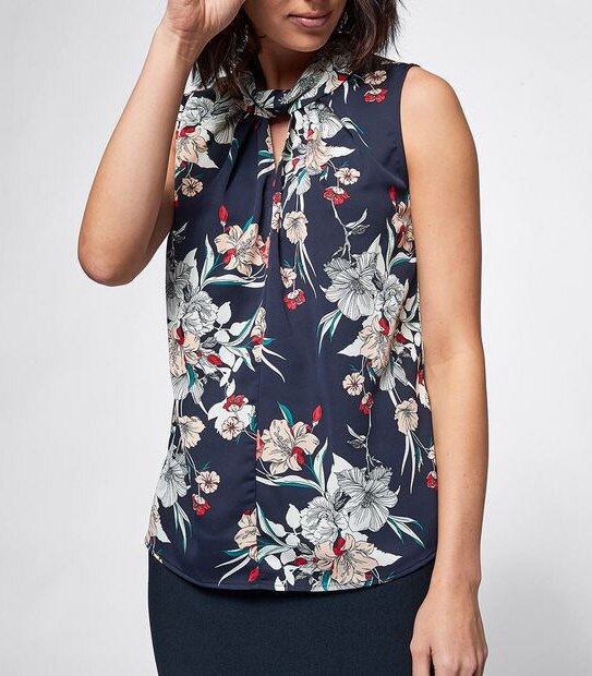 Preview Twist Neck Shell Top - Blue Coral Floral