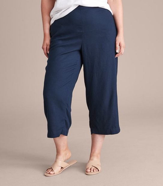 Curve Linen Blend Wide Leg Crop Pants