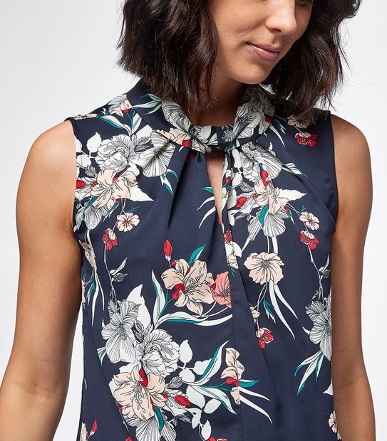 Preview Twist Neck Shell Top - Blue Coral Floral