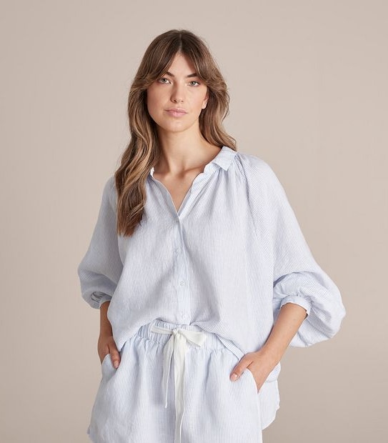 European Linen Puff Sleeve Shirt