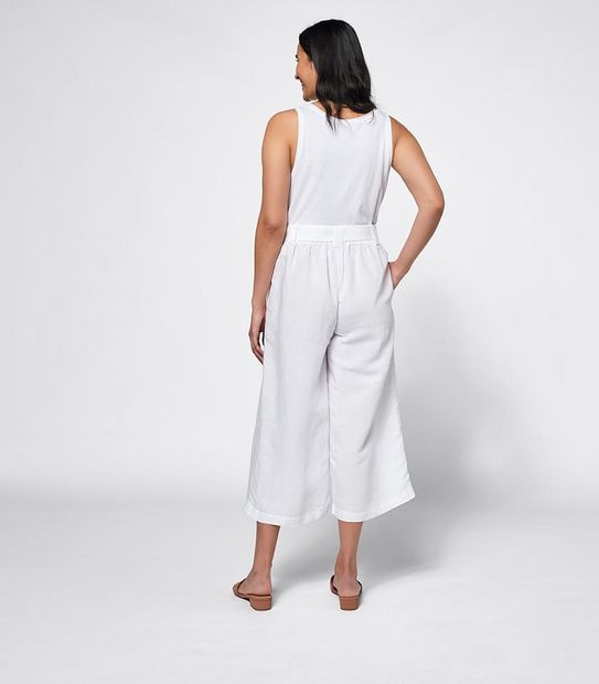 Linen Blend Belted Culotte Pants