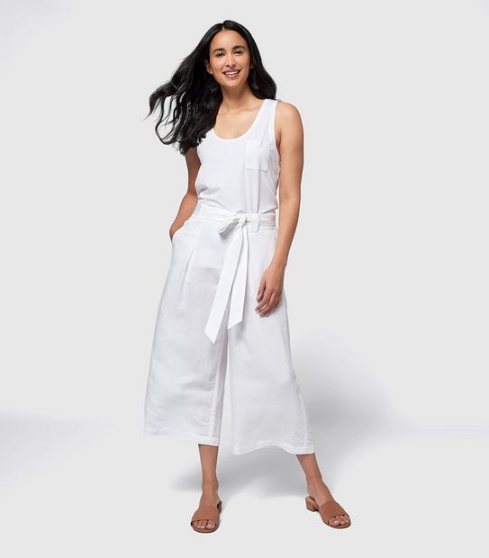 Linen Blend Belted Culotte Pants