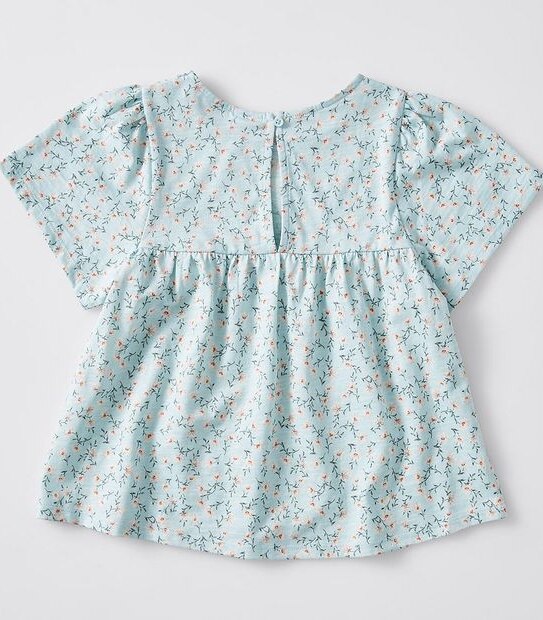 Short Sleeve Floral Smock - Light Blue
